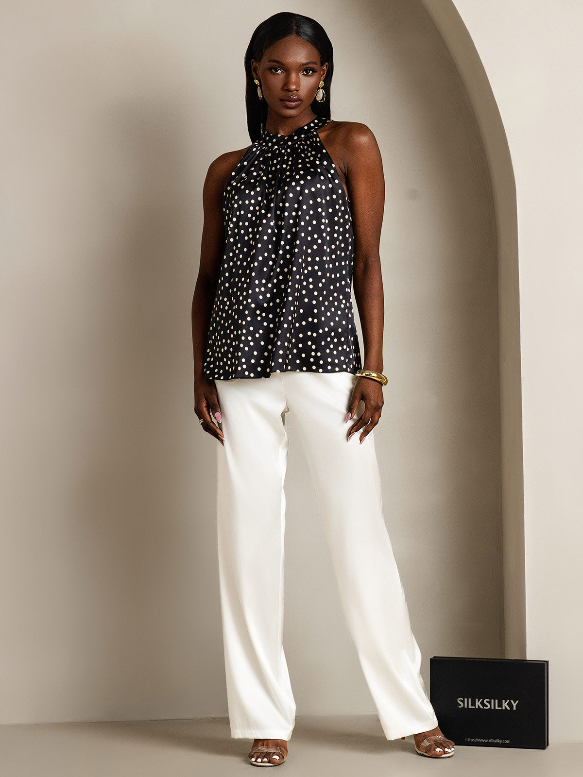 [Svart+Hvit] SilkSilky-NO 19Momme Silke Womens T-Shirt 007