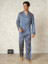 [Marine Stripe] SilkSilky-NO 19Momme Mens Pajamas 001,