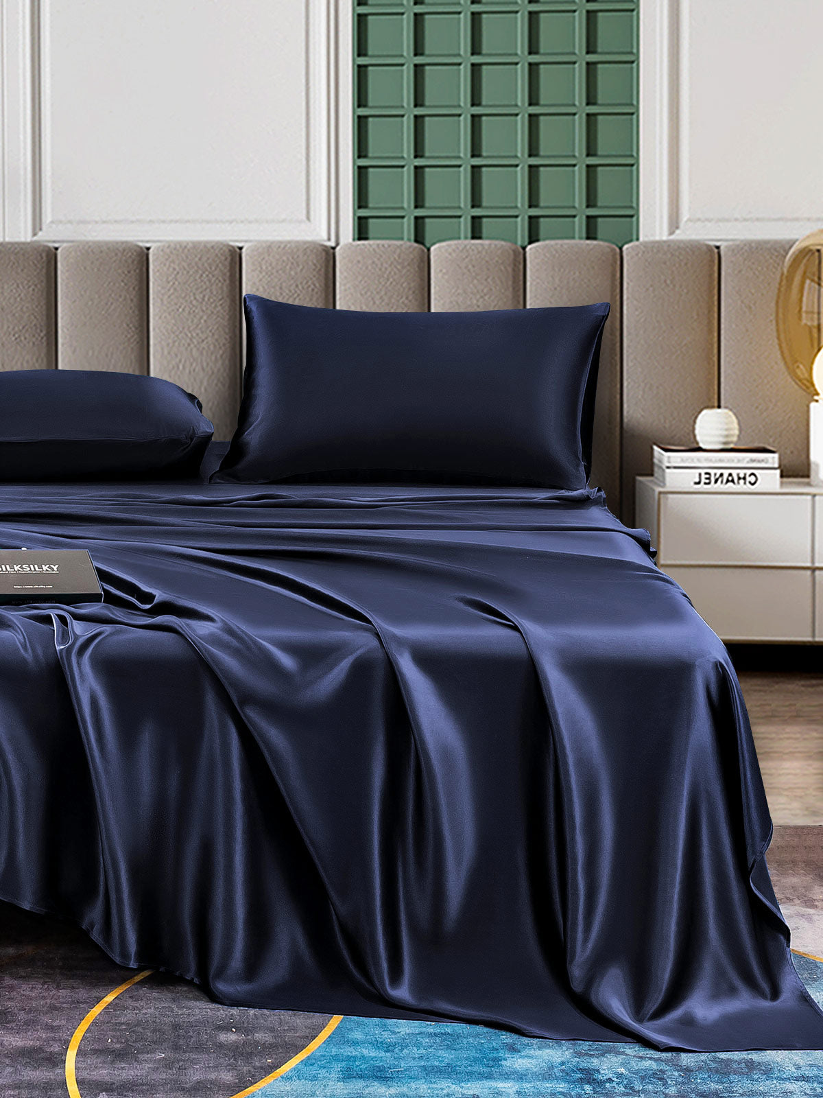 [Mørke blå] SilkSilky-NO 25Momme Bedding Set 003