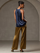 [Mørke blå] SilkSilky-NO Sleeveless Halterneck T-skjorte for Kvinner 002