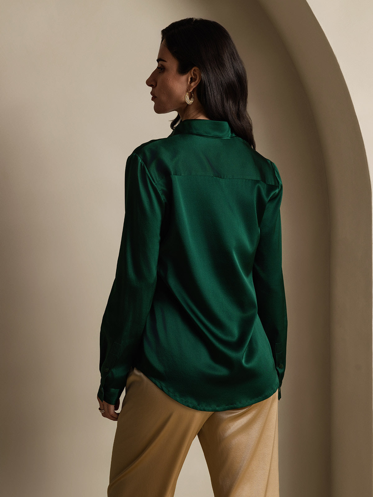 SilkSilky-NO 19Momme Silke Womens Shirt MørkGrønn 002