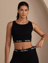 [Svart] SilkSilky-NO Sleeveless Crew Neck Women's Outfit Sets 003