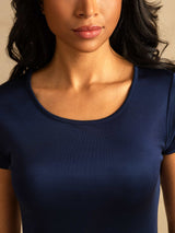[Mørke blå] SilkSilky-NO Short Sleeve Round Neck Nattkjole 004