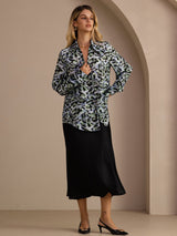 [Teal Leopard] SilkSilky-NO Long Sleeve Lapel Collar Bluse 004