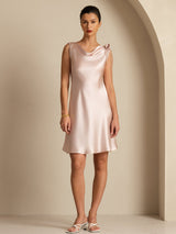 [Rosa] SilkSilky-NO Sleeveless Cowl Neck Kjole 001