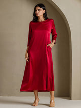 [Vin] SilkSilky-NO 3/4 Sleeve Round Neck Kjole 001