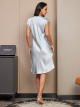 [Lyse Blå] SilkSilky-NO Cap Sleeve V Neck Nattkjole 002