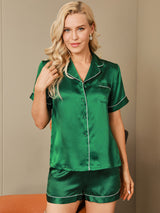 [Grønn] SilkSilky-NO Short Sleeve Lapel Collar Pyjamas for Kvinner 003