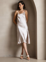 [Beige] SilkSilky-NO Spaghetti Strap Kjole 006