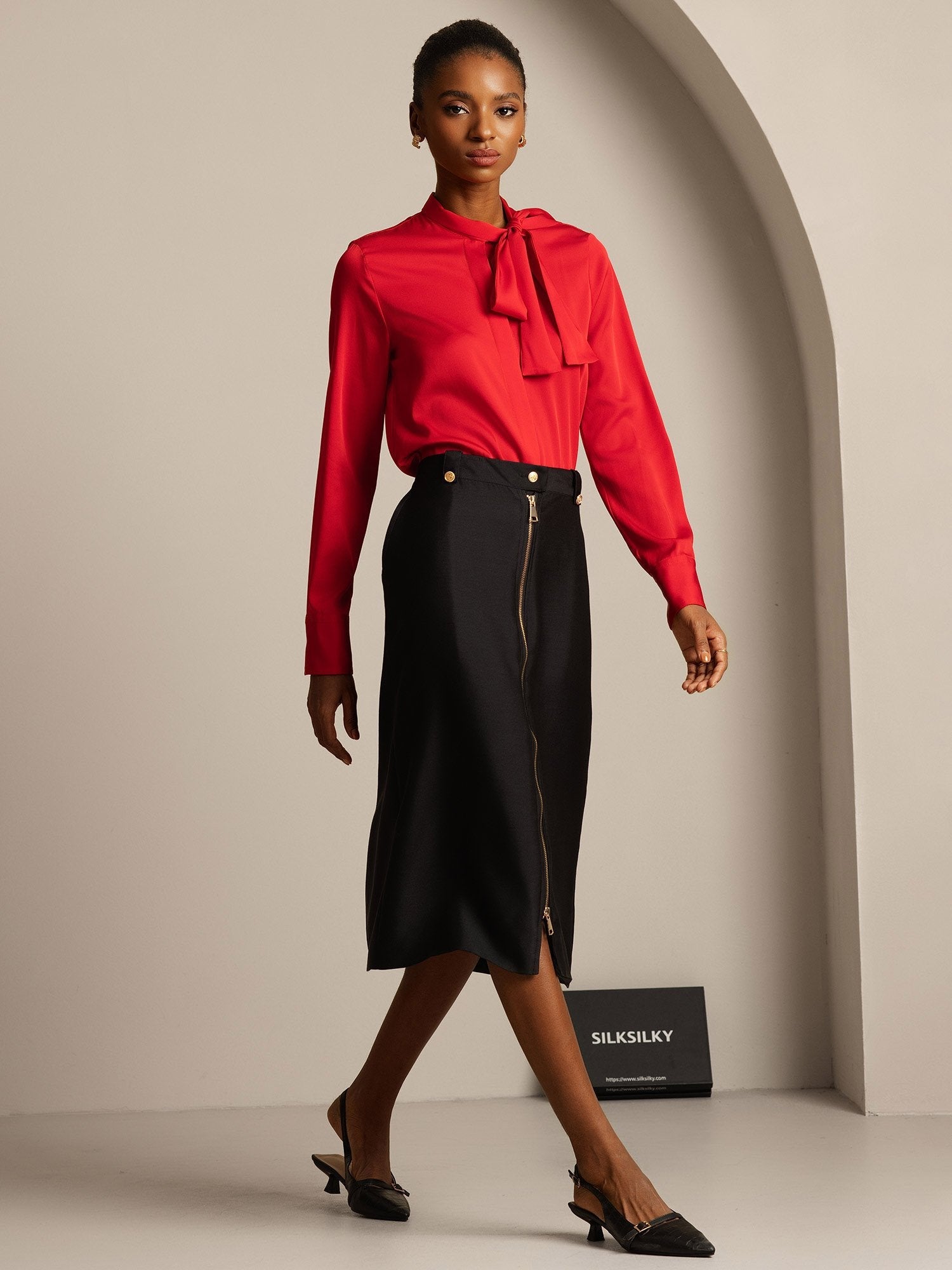 [Svart] SilkSilky-NO 32Momme Silk-Wool Blend Skirt 003,