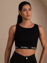 [Svart] SilkSilky-NO Sleeveless Crew Neck Camisole Topp 001