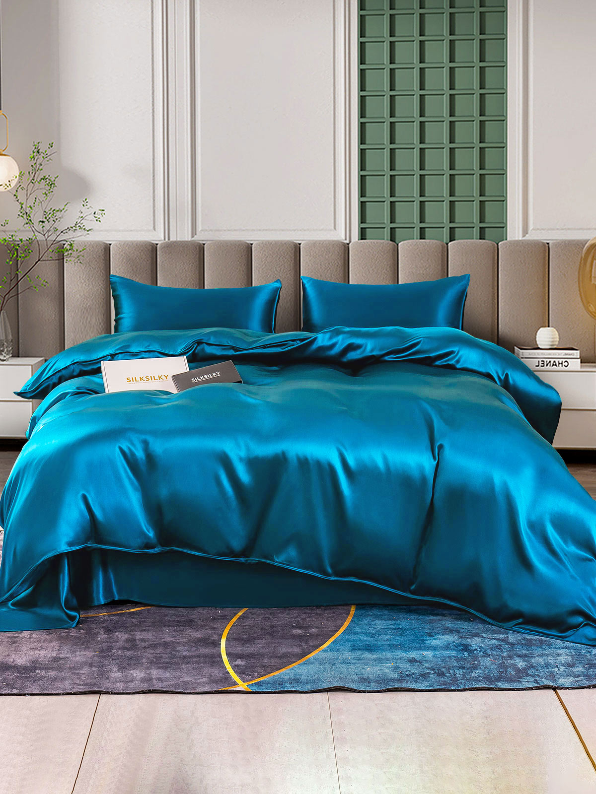 [Blågrønn] SilkSilky-NO 25Momme Bedding Set 001