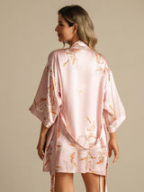 [Rosa] SilkSilky-NO 19Momme 3/4 erme Morgenkåpe for Kvinner 002