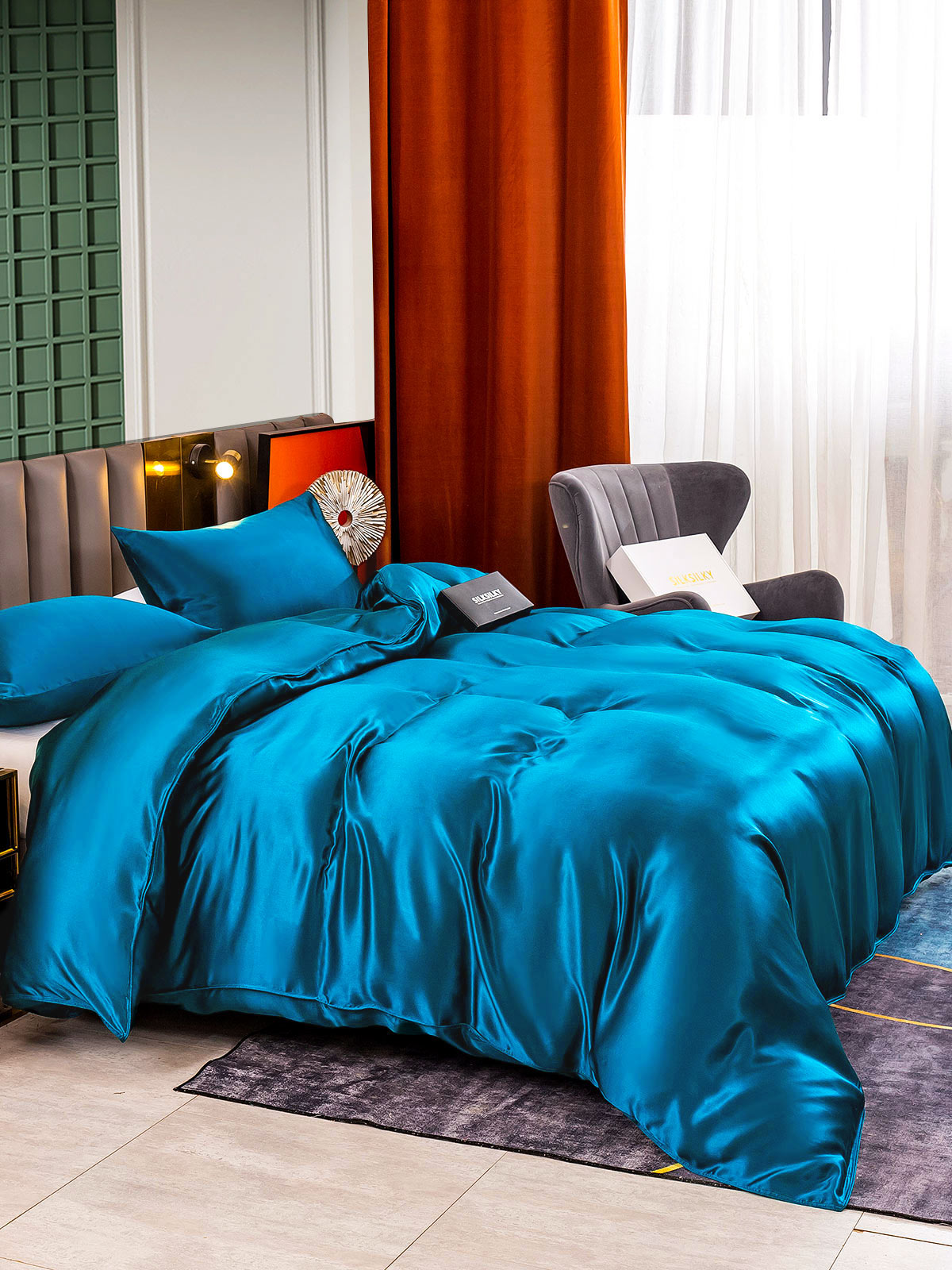 [Blågrønn] SilkSilky-NO 25Momme Bedding Set 003