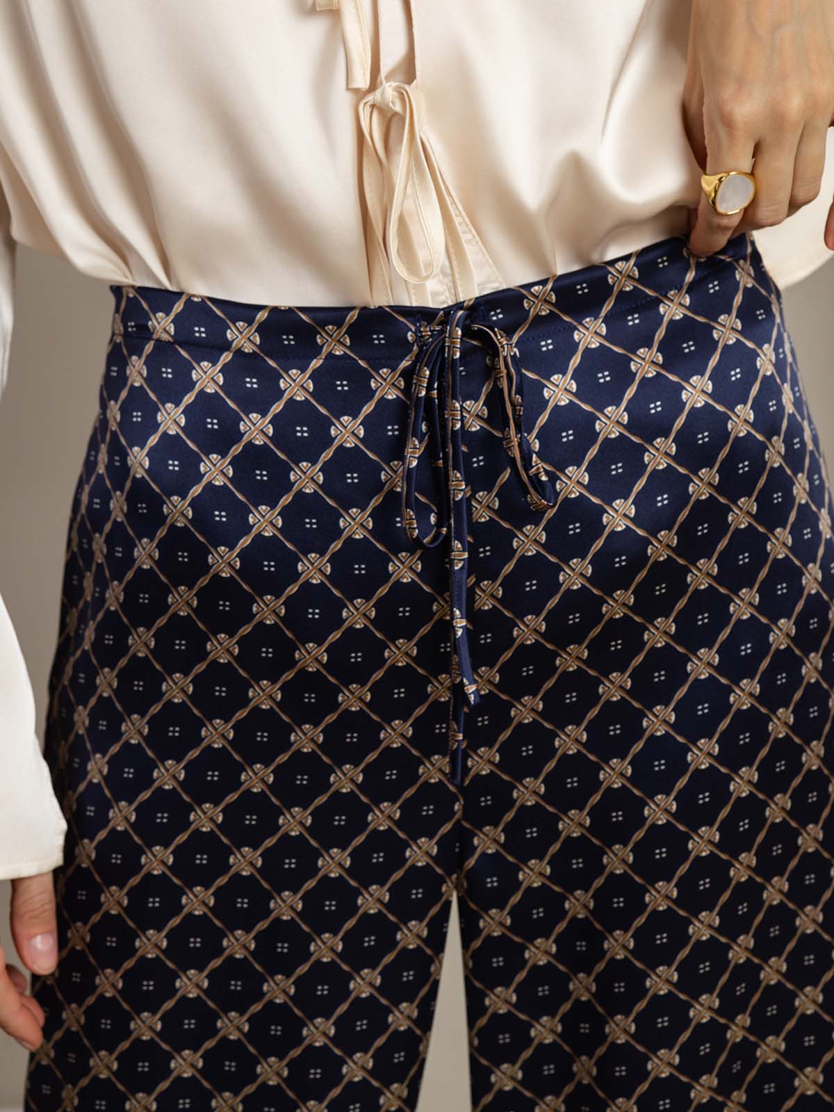 [Marine Kjede] SilkSilky-NO 19Momme Silke Womens Pants 005