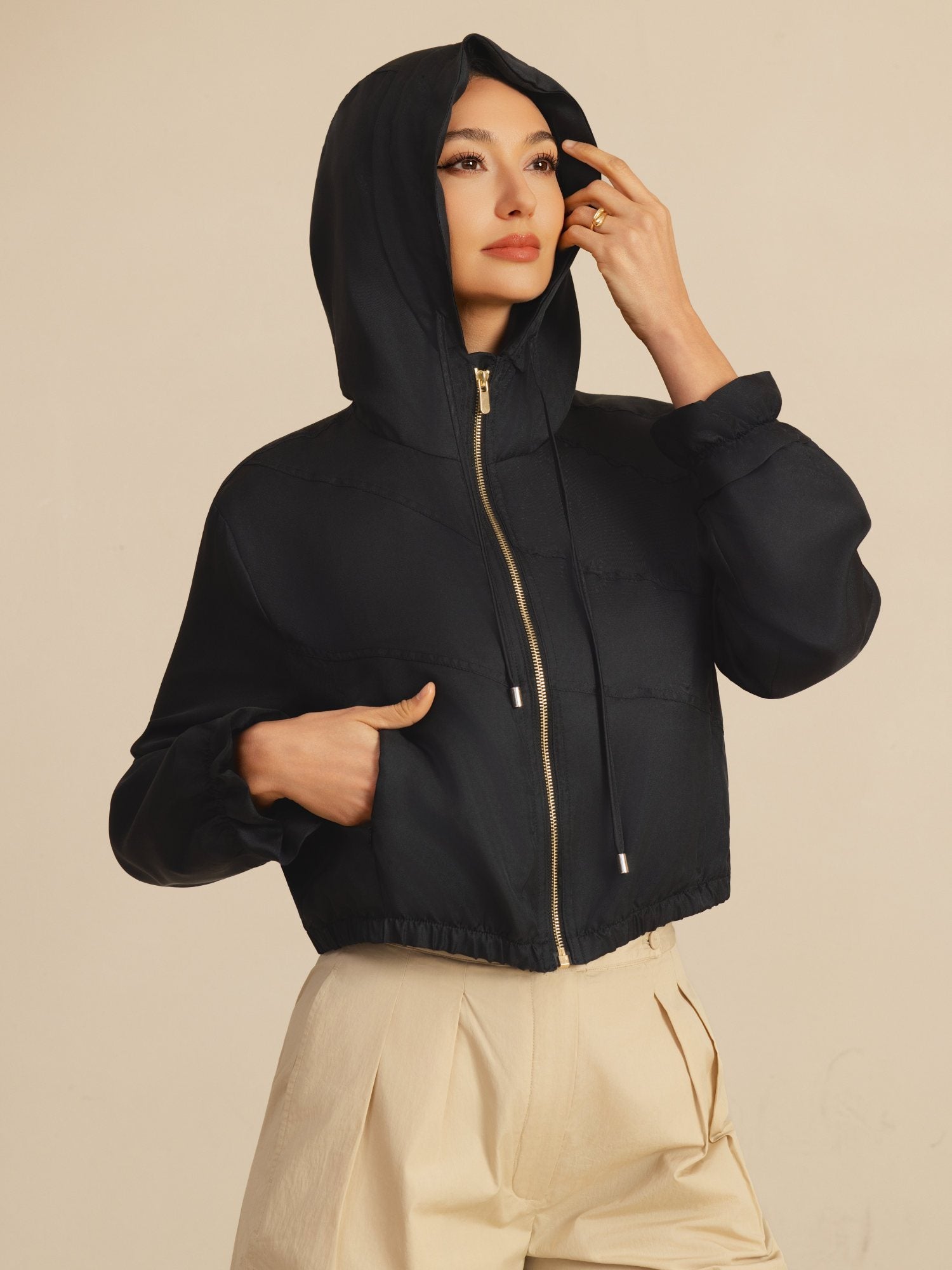 [Svart] SilkSilky-NO 18Momme Langermet Høy Hals Yttertøy for Kvinner 003