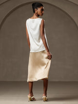 [Hvit] SilkSilky-NO Sleeveless Round Neck Camisole Topp 002