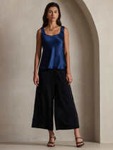 [Mørke blå] SilkSilky-NO 19Momme Ermeløs Dyp Rund Halsutringning Camisole Topp 001