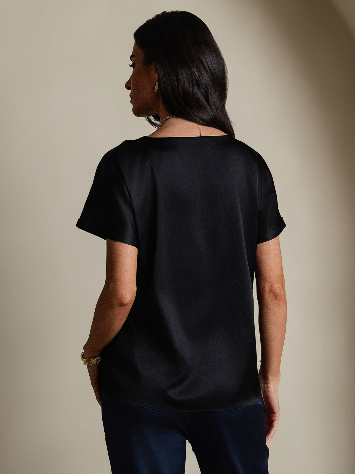 [Svart] SilkSilky-NO 19Momme Silke Womens T-Shirt 002,