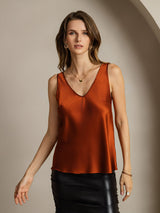 [Karamell] SilkSilky-NO Sleeveless V Neck Camisole Topp 001