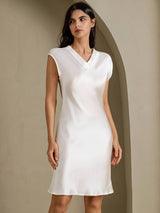[Hvit] SilkSilky-NO Cap Sleeve V Neck Nattkjole 003