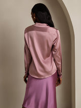 [Blek Mauve] SilkSilky-NO Long Sleeve Lapel Collar Skjorte for Kvinner 002