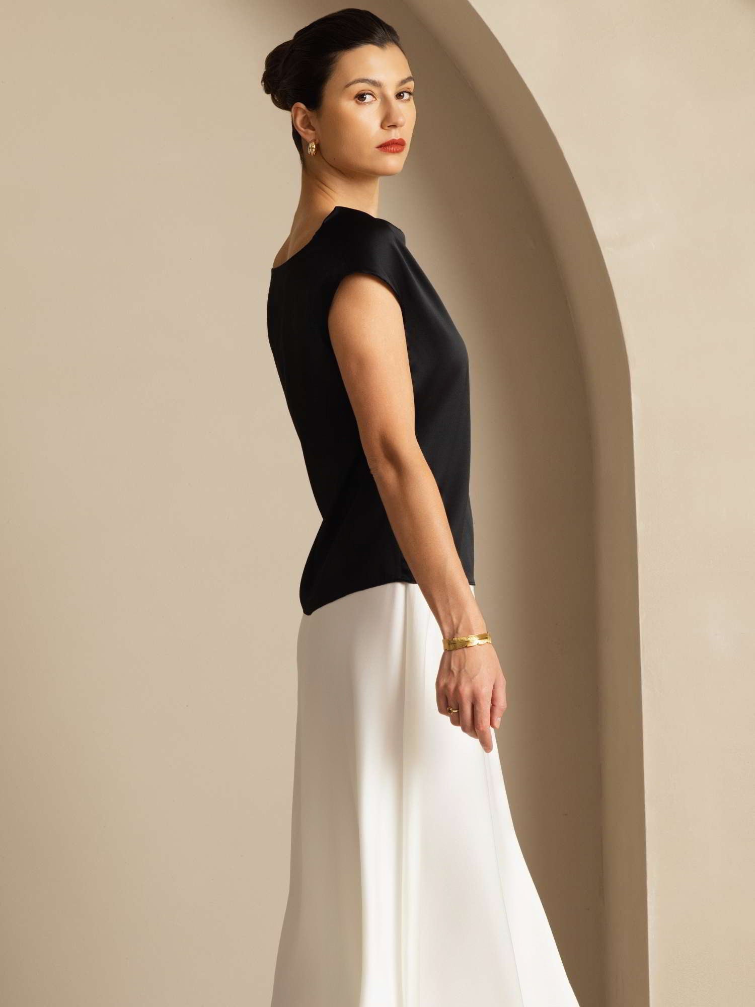 [Svart] SilkSilky-NO 19Momme Silke Womens T-Shirt 002