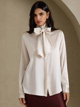 [Lysegrå] SilkSilky-NO Long Sleeve Tie Neck Damebluser 001