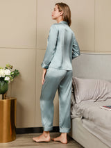[Lyse Blå] SilkSilky-NO Long Sleeve Lapel Collar Pyjamas for Kvinner 002