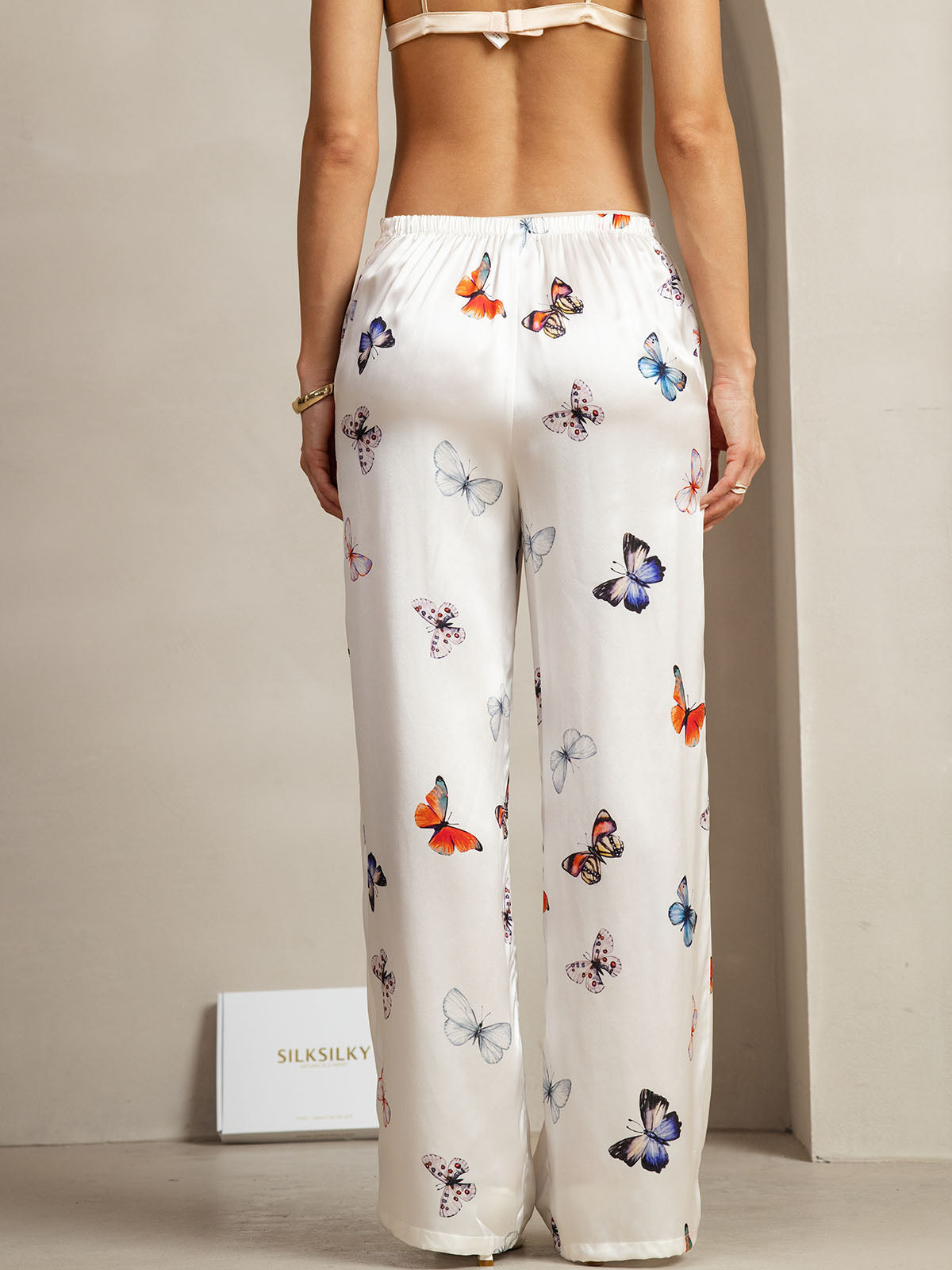 [Hvit Sommerfugl] SilkSilky-NO 19Momme Silke Womens Pants 002