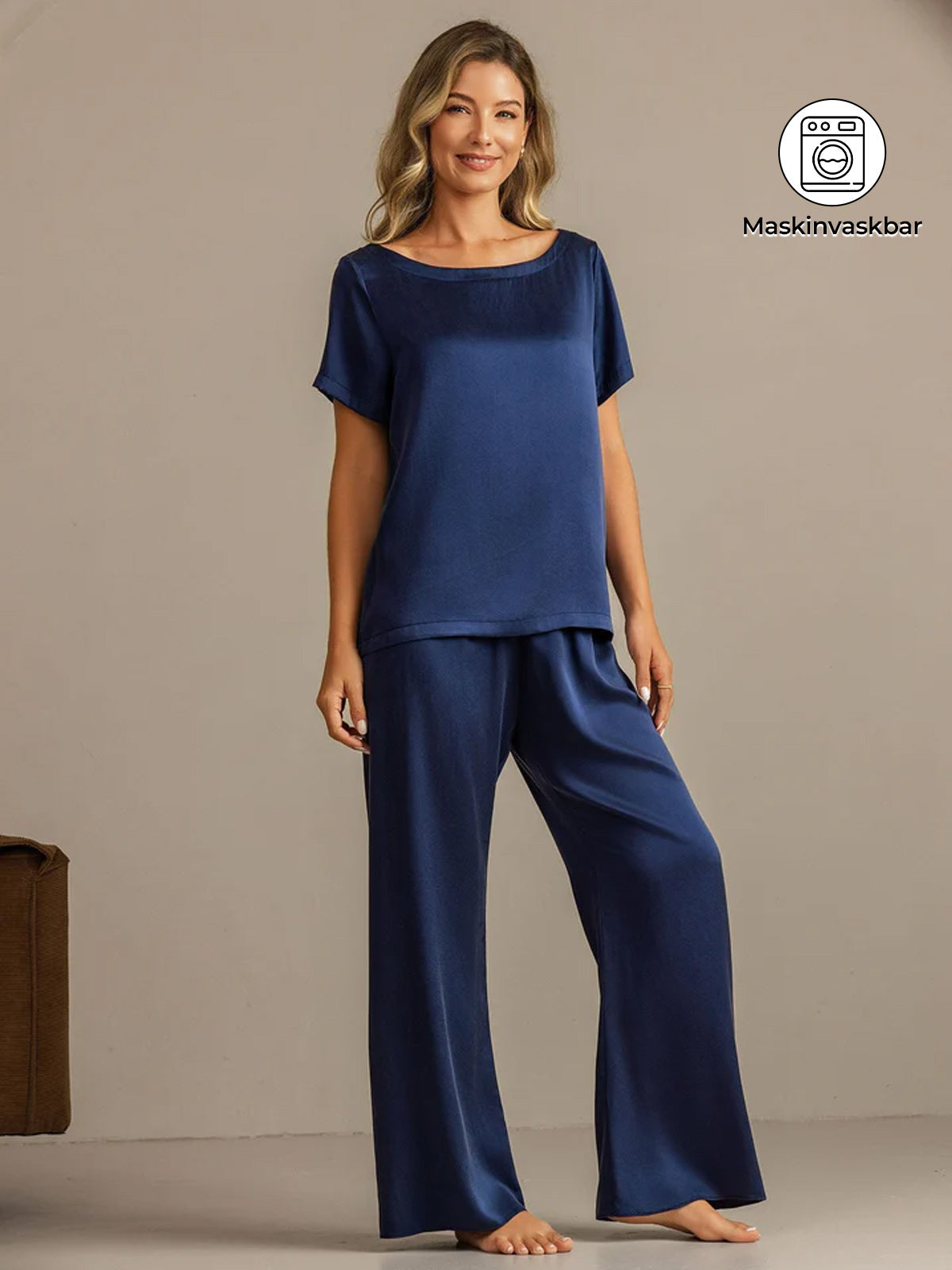 [Mørke blå] SilkSilky-NO 19Momme Silke Womens Pajamas 001