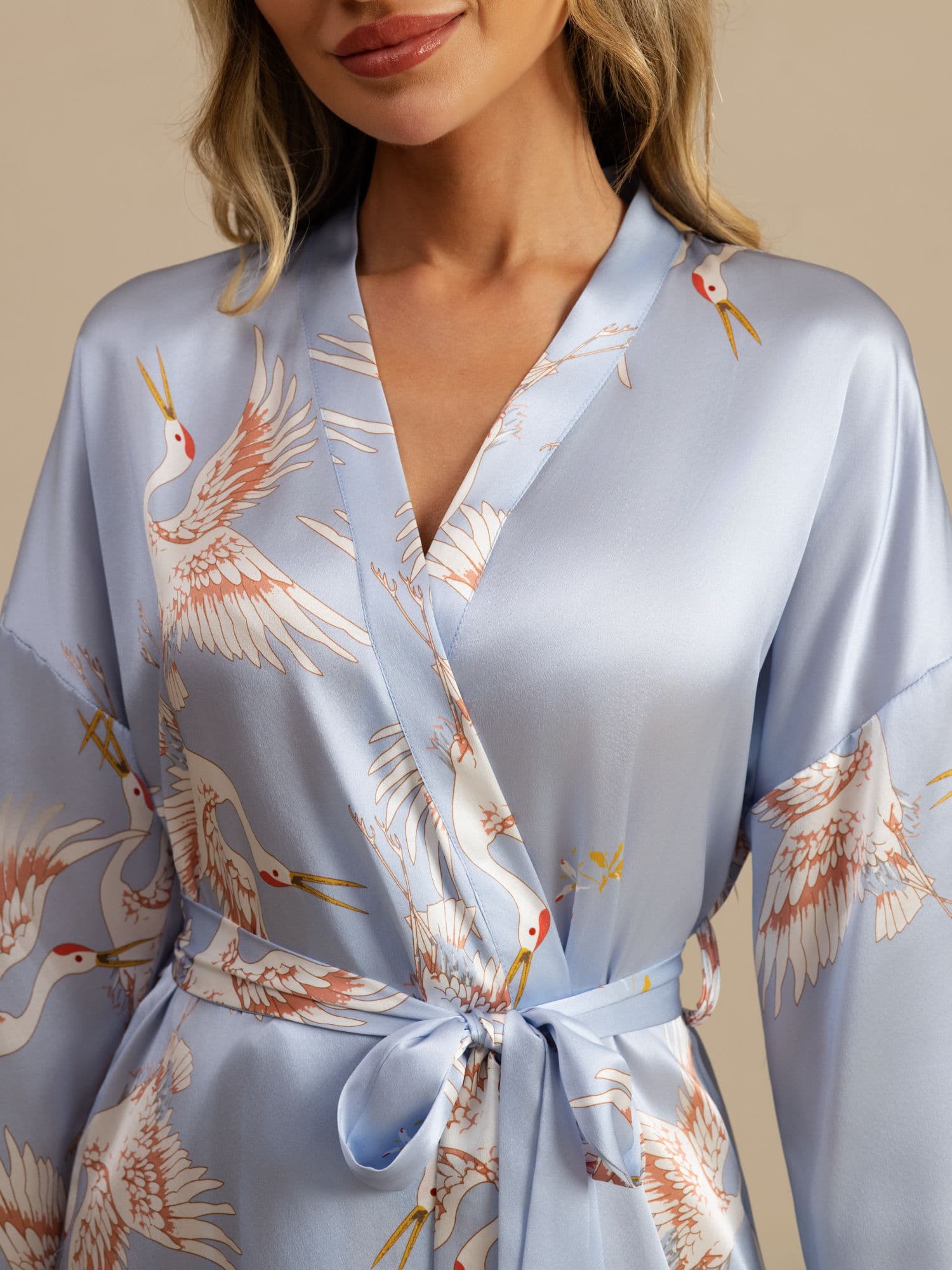 [Lyse Blå] SilkSilky-NO Morgenkåpe for Kvinner 005