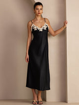 [Svart] SilkSilky-NO Spaghetti Strap V Neck Kjole 005