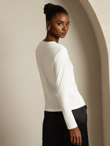 [Hvit] SilkSilky-NO Long Sleeve Crew Neck T-skjorte for Kvinner 002