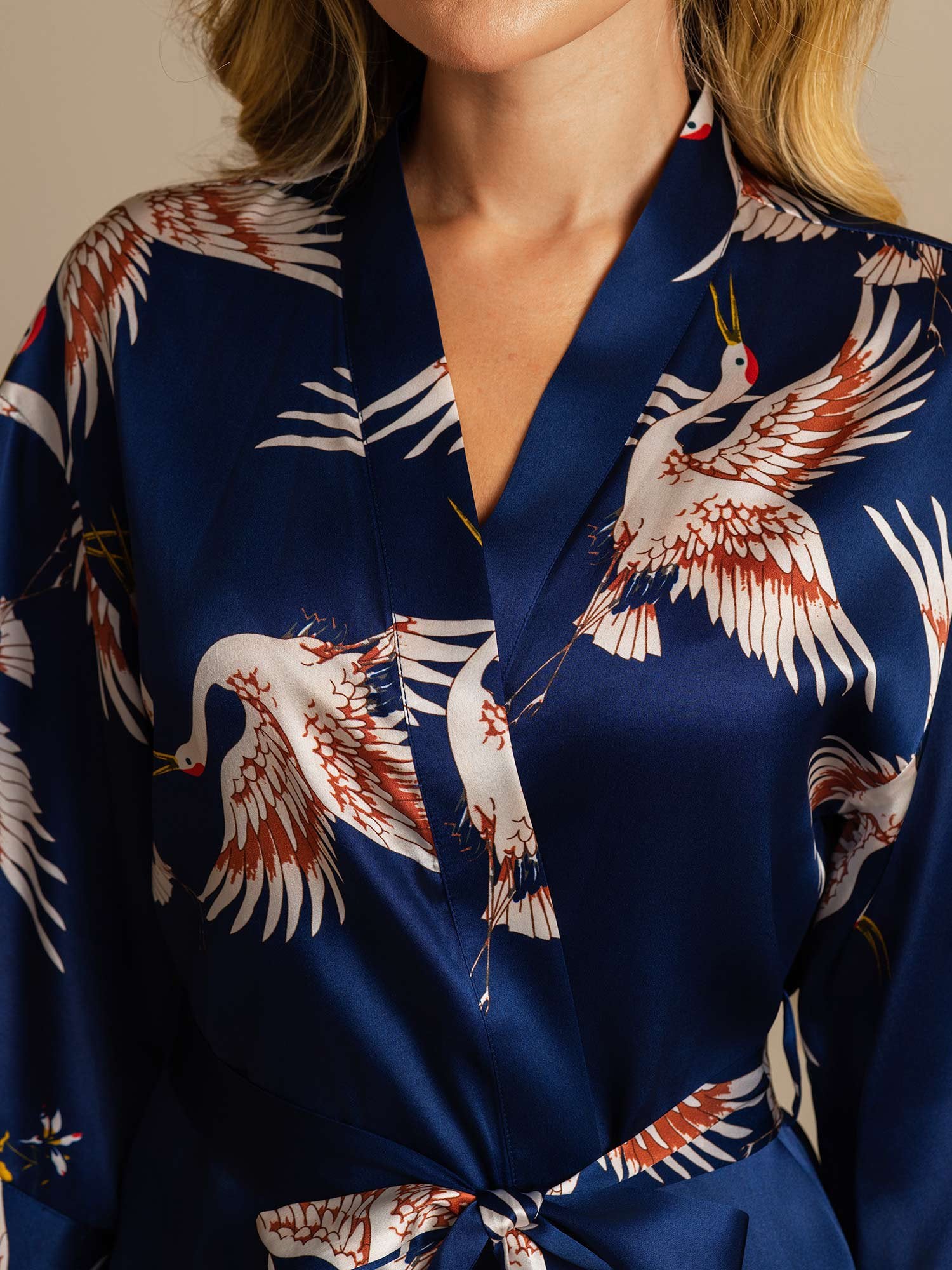 [Mørkeblå] SilkSilky-NO 19Momme Silke Womens Robe 004