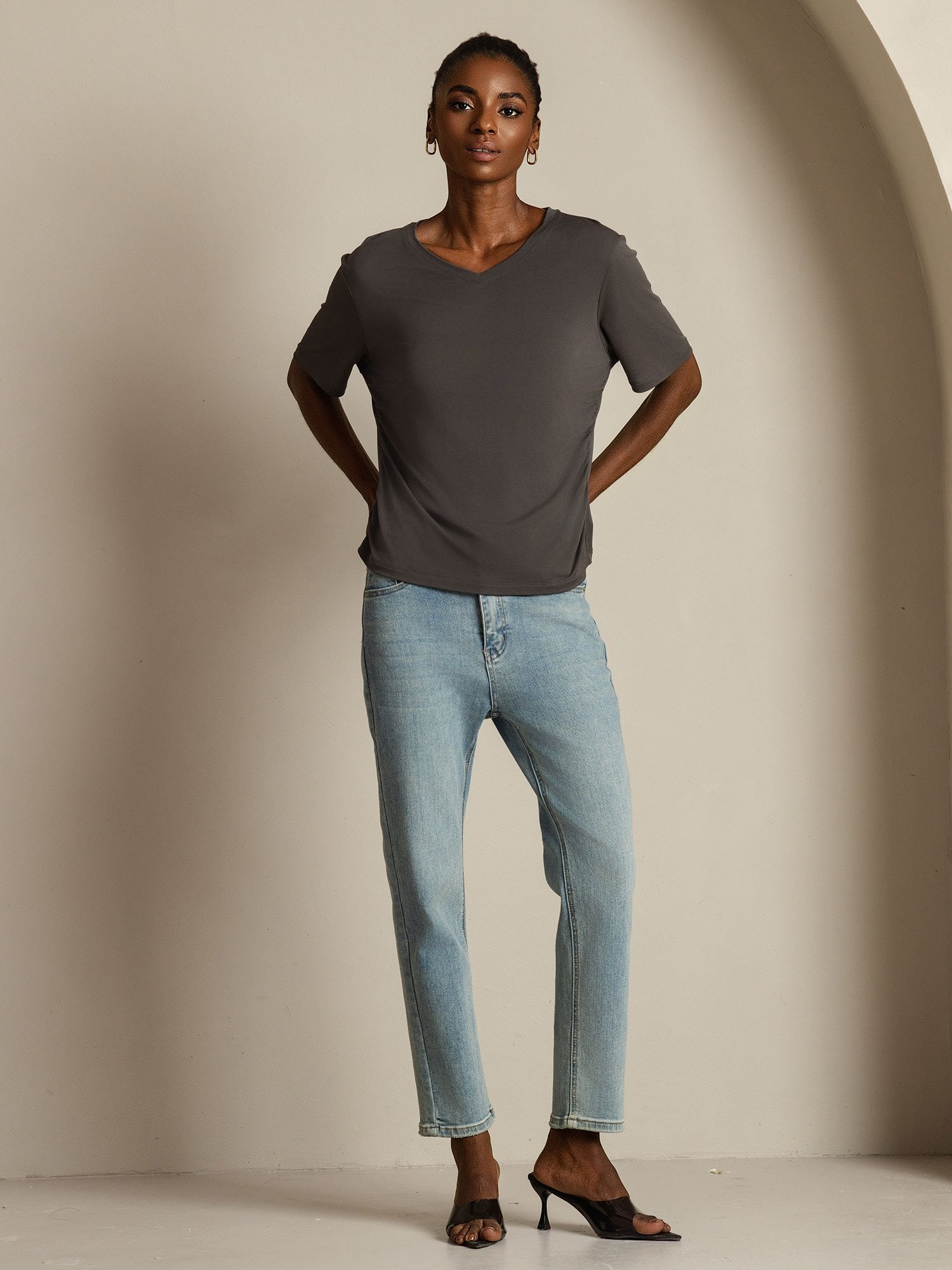 [Grå] SilkSilky-NO Silke Womens T-Shirt 009