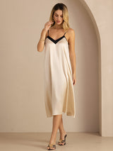 [Risbeige] SilkSilky-NO V Neck Kjole 004