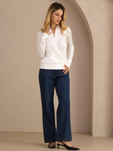 [Hvit] SilkSilky-NO Long Sleeve Wrap Damebluser 007