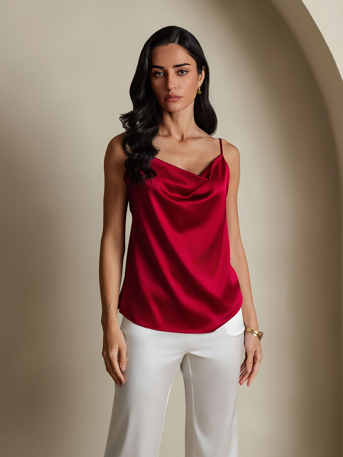 [Vin] SilkSilky-NO 19Momme Silke Cowl Neck Camisole Topp 006