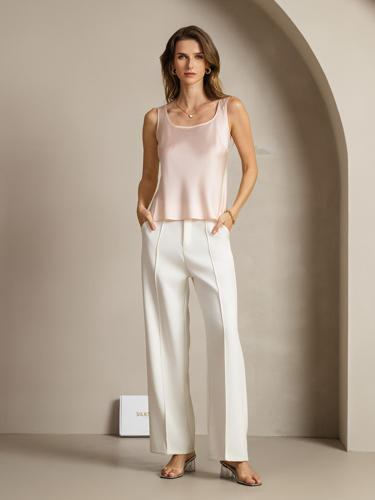 [Rosa] SilkSilky-NO 19Momme Silke U-hals Camisole Topp 004