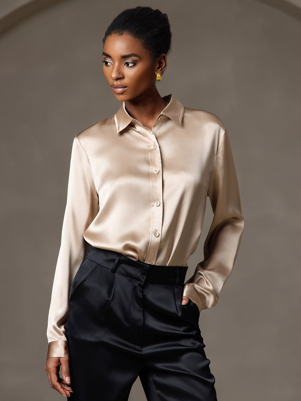 SilkSilky-NO 19Momme Silke Womens Shirt Champagne 003