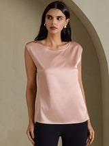 [Toscana] SilkSilky-NO Cap Sleeve Round Neck T-skjorte for Kvinner 001