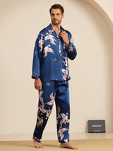 [Mørke blå] SilkSilky-NO Long Sleeve Notch Collar Pyjamas for menn 004