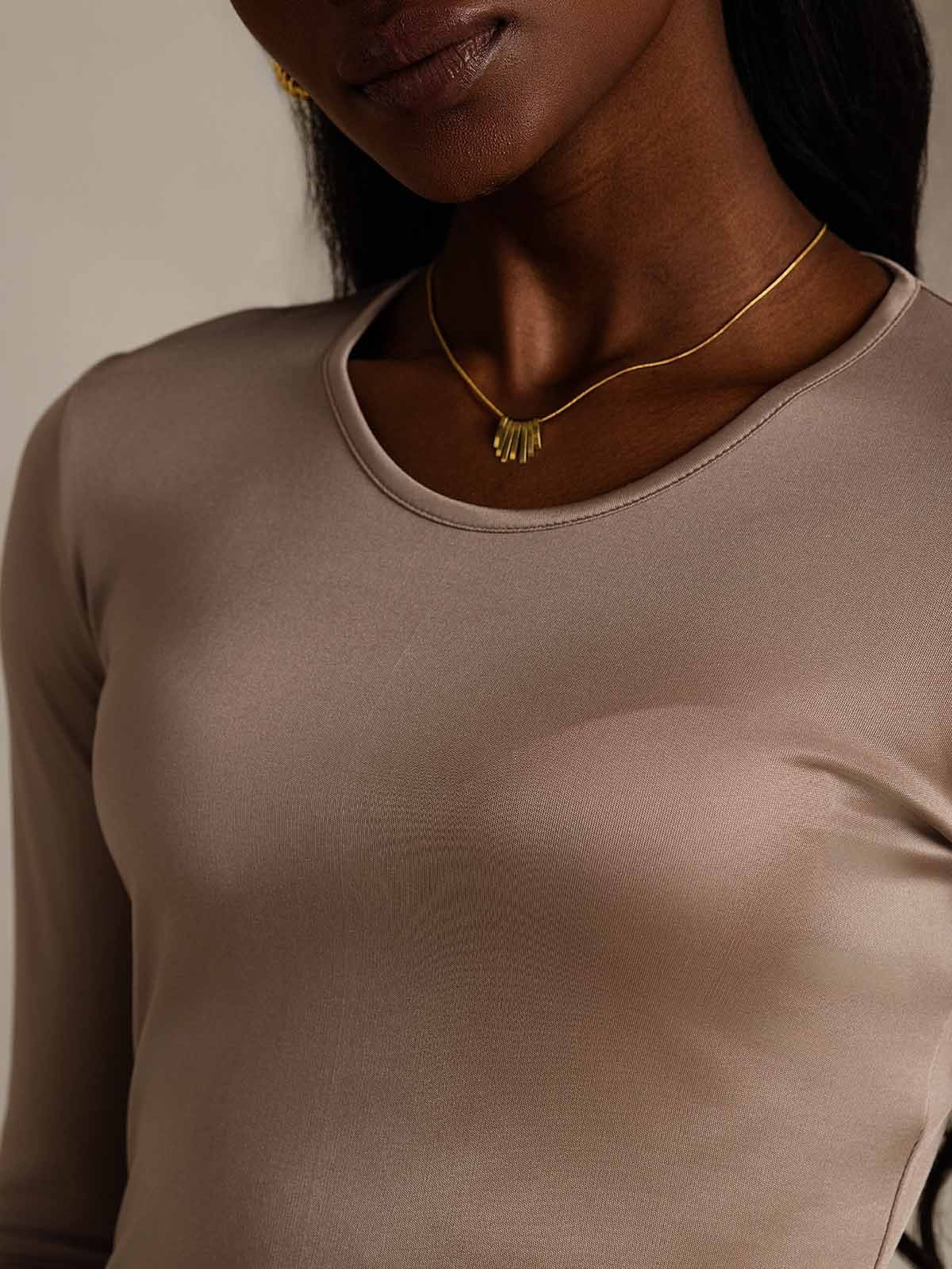 [Kaffe] SilkSilky-NO Silke Long Sleeve Round Neck T-skjorte for Kvinner 008