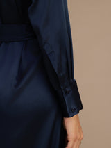 [Mørke blå] SilkSilky-NO Long Sleeve Lapel Collar Kjole 004