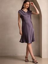 [Lilla Grå] SilkSilky-NO Cap Sleeve V Neck Nattkjole 005