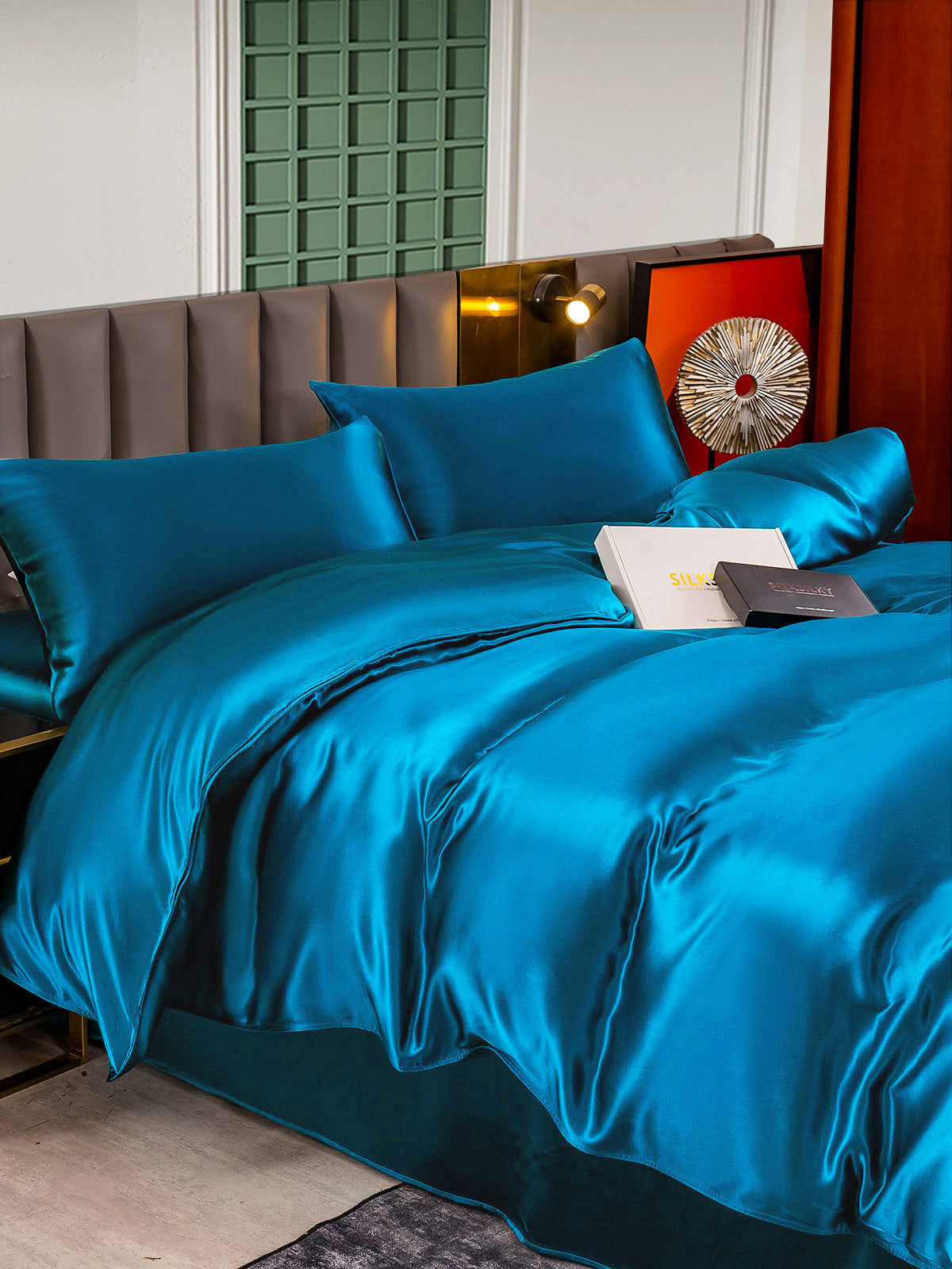 [Blågrønn] SilkSilky-NO 25Momme Bedding Set 005