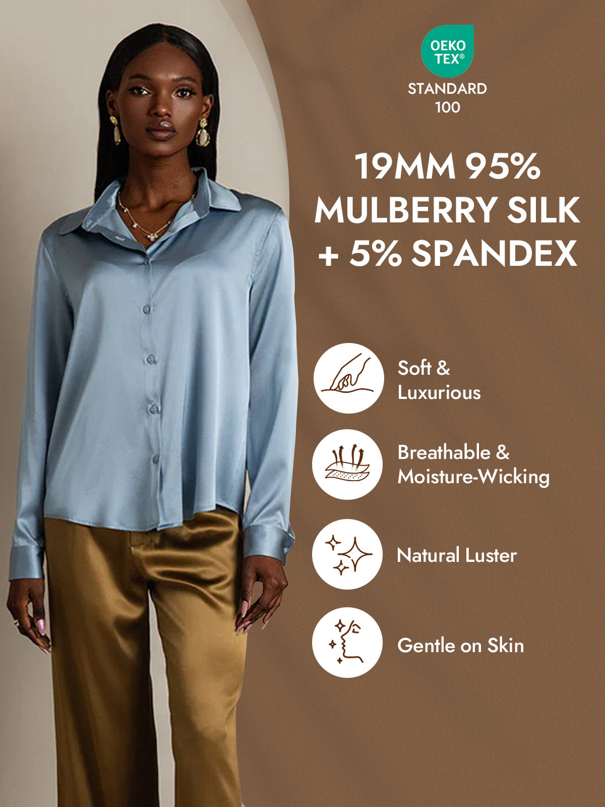 [Gråblå] SilkSilky-NO Silke Womens Shirt 004
