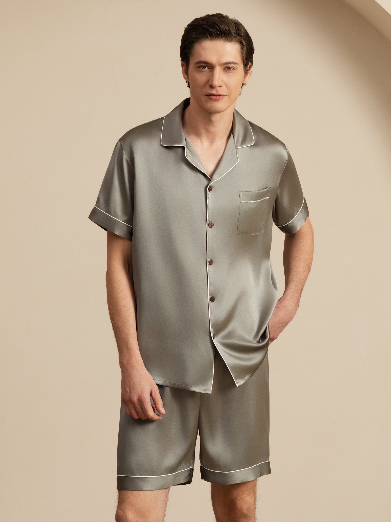 [Grågrønn] SilkSilky-NO Pyjamas for menn 005