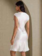 [Hvit] SilkSilky-NO Cap Sleeve V Neck Nattkjole 002